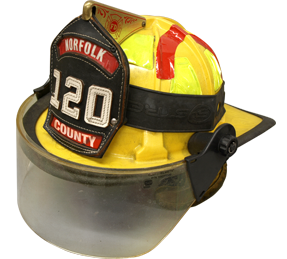 A Norfolk County fire helmet